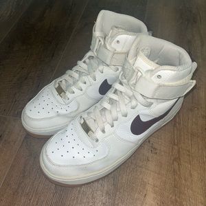 White High-top Nike af1 with maroon swoosh